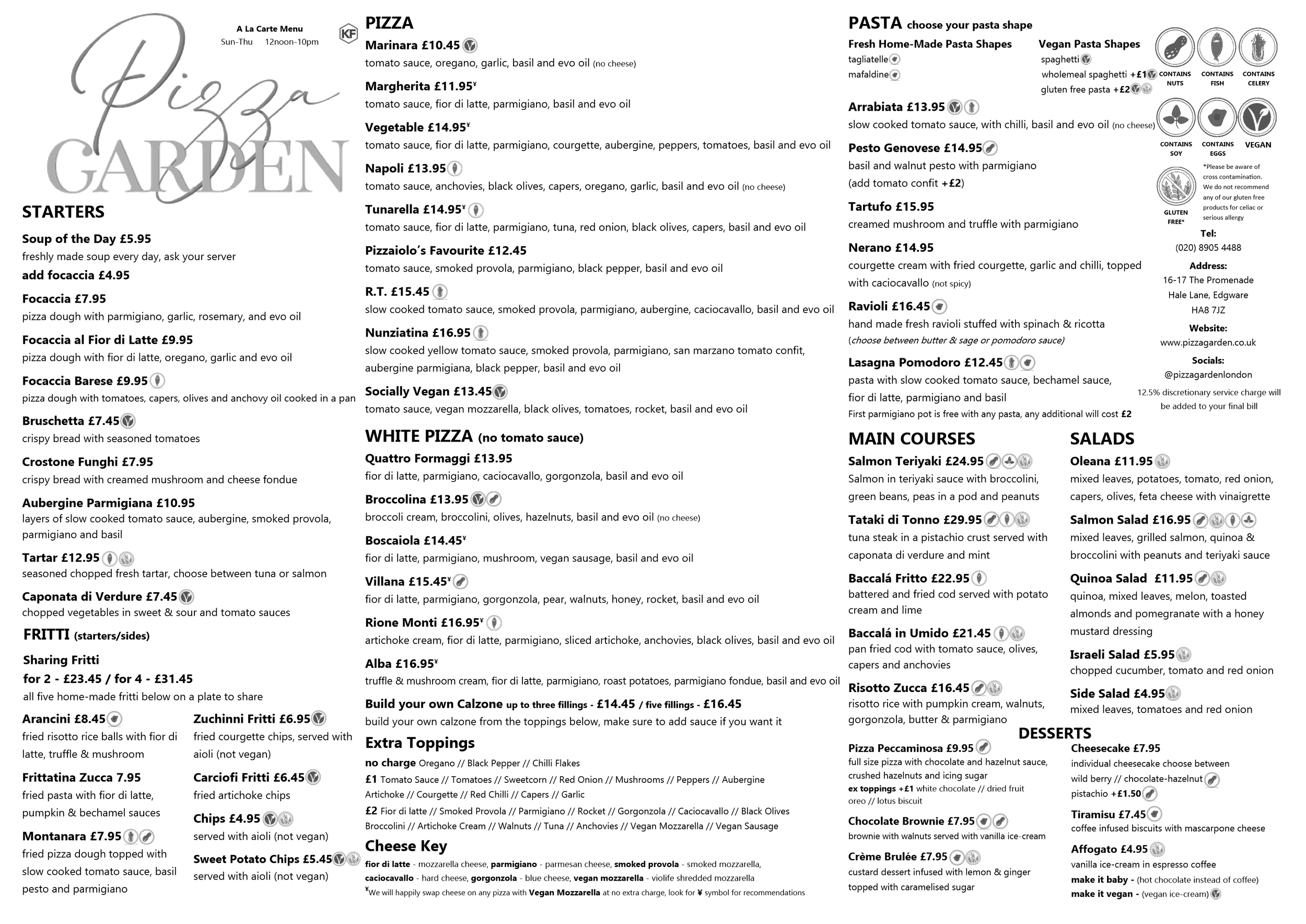 Pizza garden menu deals